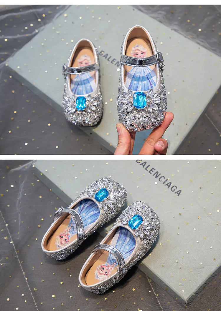 Kids'Casual Shoes PU Leather Sequin Crystal Fashion Summer Shoes For Girls Breathable Soft Bottom Blue Silver Pink Size 23-34