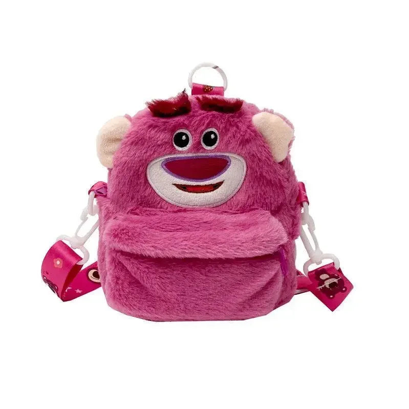 Disney Strawberry Bear 2025 New Girl Plush Backpack Cartoon Children Plush Messenger Bag Fashion Trend Girls Coin Purse