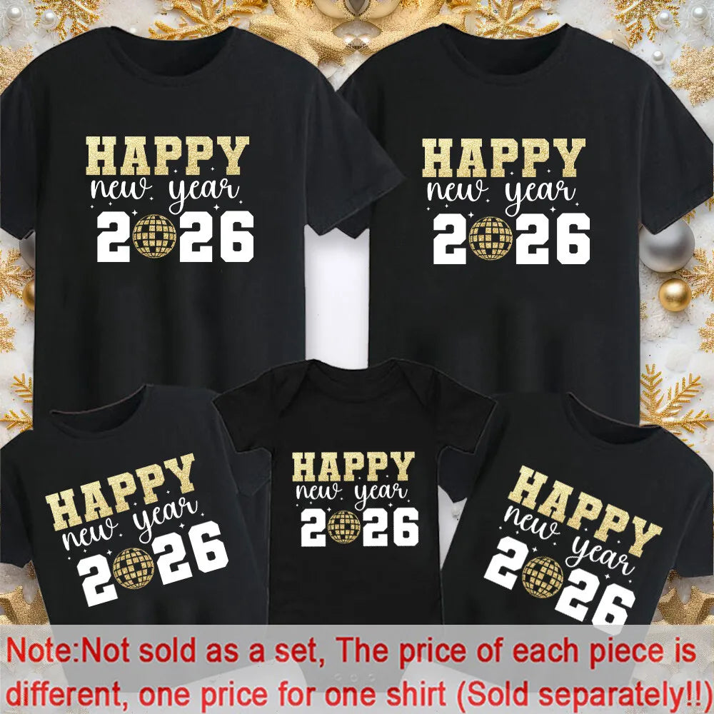 Happy New Year 2026 Family Matching Outfits New Year Party Dad Mom and Kids T Shirt Baby Romper Family Look New Year's Clothing