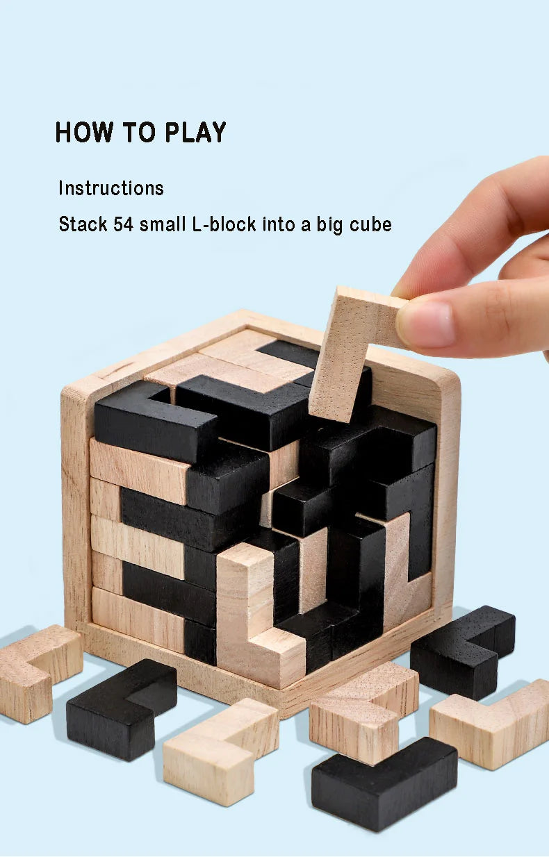 3D Cube Puzzle Luban Interlocking Creative Educational Wooden Toy Brain Mind Early Learning Game Gift For Children Letter