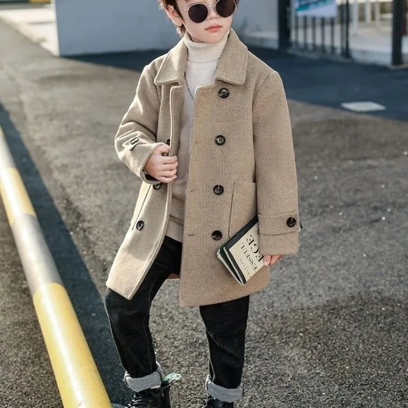 2025 Autumn Winter Kids Korean Style Plus Size Warm Thickened Wool Coat Windbreaker Stylish Outdoor Jacket