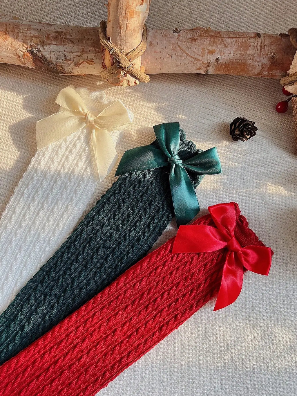 3pairs Girls Bow Decor Over The Calf Long Socks