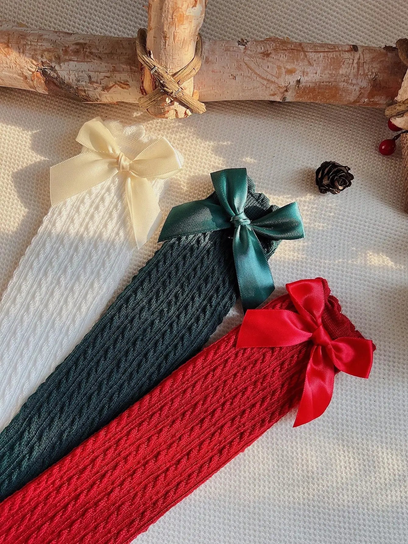 3pairs Girls Bow Decor Over The Calf Long Socks