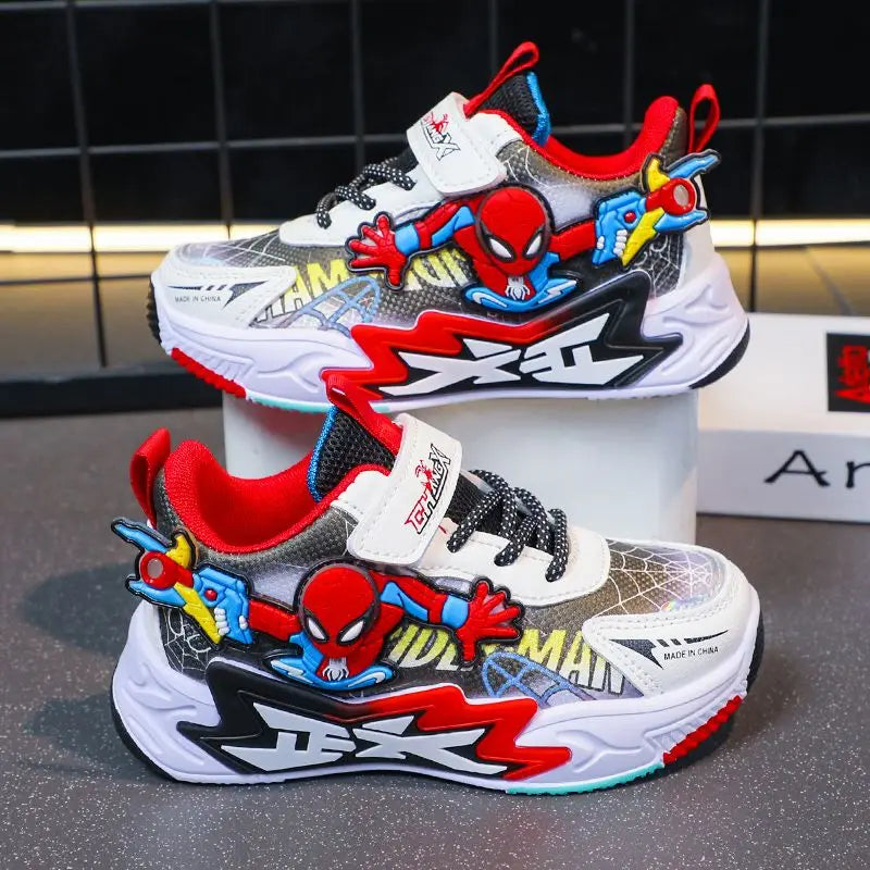 Kids'Casual Shoes Mesh Spider-Man Spring Shoes For Boys Flat Outdoor Basketball Anti-slip Breathable Blue Red Shoes Size 27-38