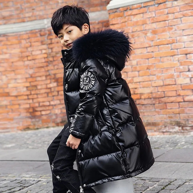 2025 New Boys Girls Cotton-Padded Coat Winter Outerwear Stylish Mid-Length Toddler Big Kids Winter Jacket