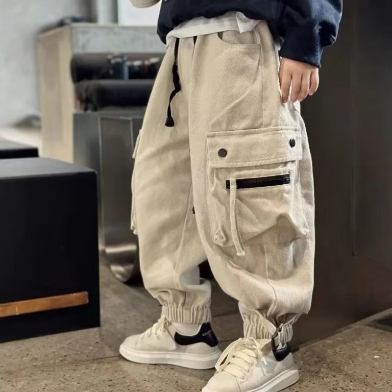 2025 New Boys' Cargo Pants Spring Autumn Casual Street Dance Cuffed Ankle Long Pants Toddler Boys
