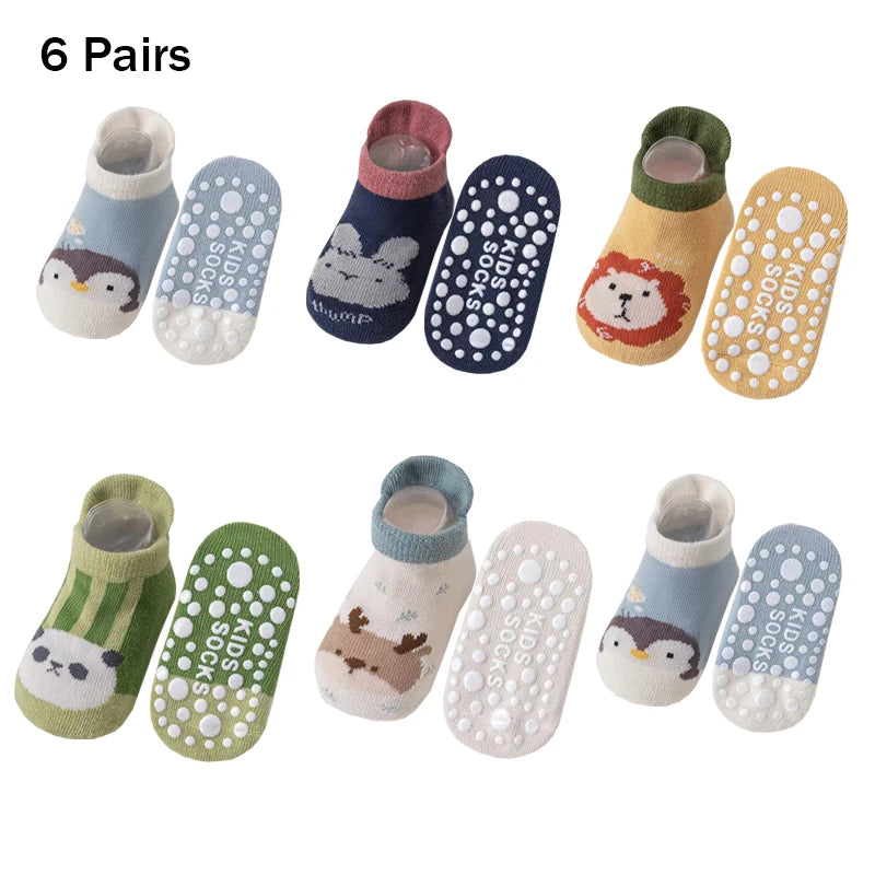 6 Pairs Spring Summer Kids Cotton Socks Children Autumn Cute Cartoon Animal Pattern Comfy Breathable Baby Non-slip Floor Socks