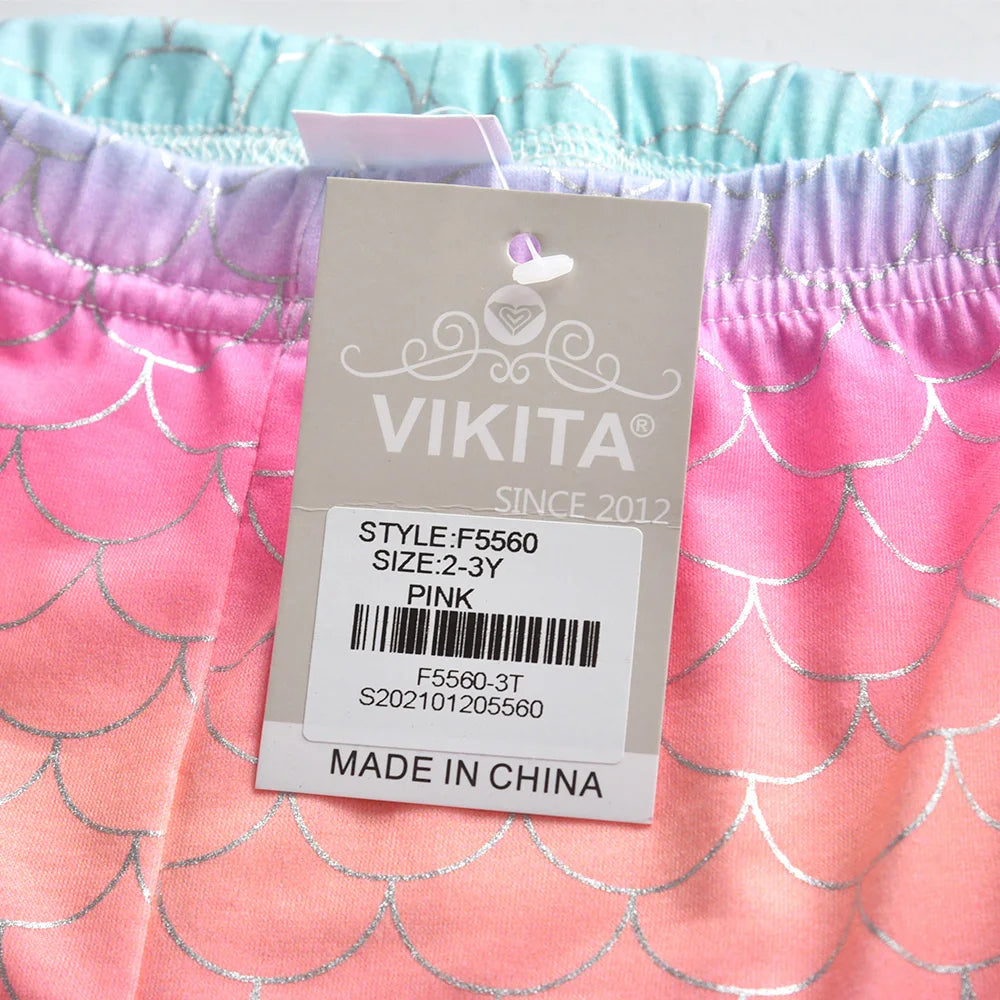 VIKITA Girl Mermaid Print Leggings Kids Colorful Gradient Polyester Slim Skinny Soft Casual Daily Pencil Pants Kids Bottoms Wear