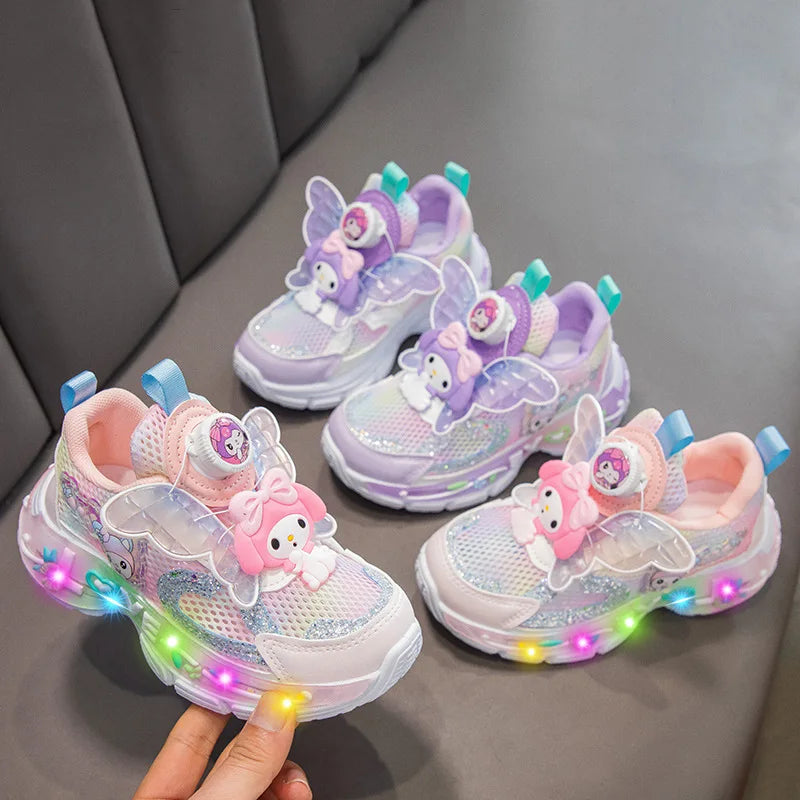 Kids'Casual Shoes Sneakers Led Light Cartoon My Melody PU Leather For Girls Anti-slip Breathable Pink Pruple Shoes Size 23-36