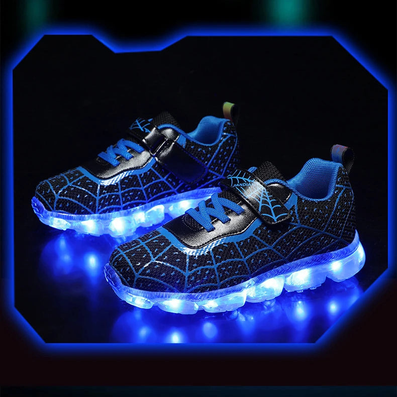 Disney Children Luminous PU Leather Red Shoes For Boys Girls LED Lighted Soft Baby Kids Sneakers Infant Tennis Size 25-35