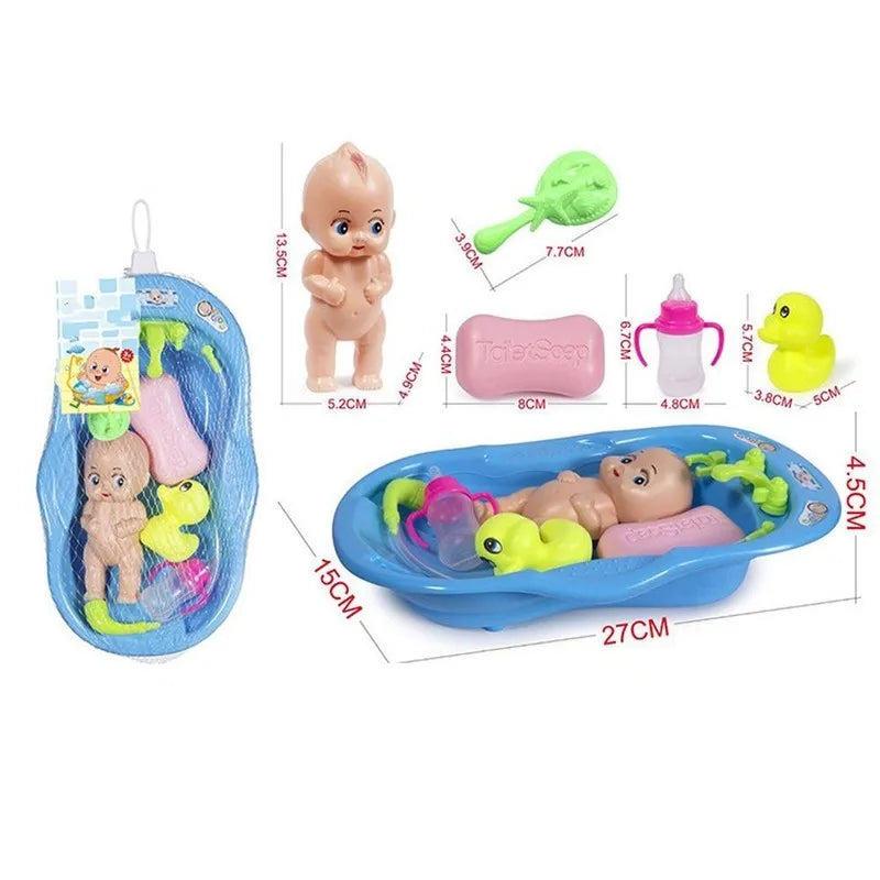 Baby Dolls Bath Set Pretend Play Baby Doll Care Toys Girl Boy Doll Set with Bathtub Accessories Toddlers Toys Birthday Gifts