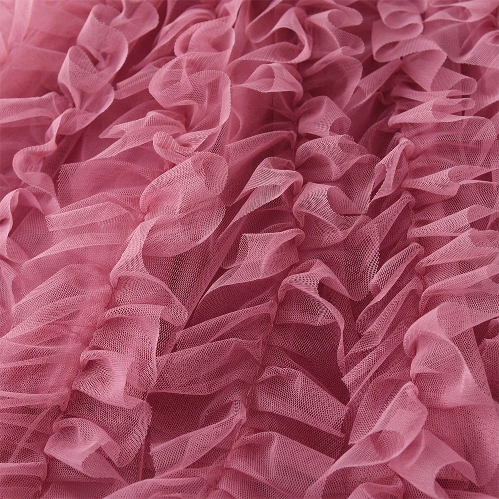 Girls Pink Ruffled Tulle Layered Mesh Cake Tutu Dress Kids Sequins Appliqued Glittery Shiny Performance Party Princess Dresses