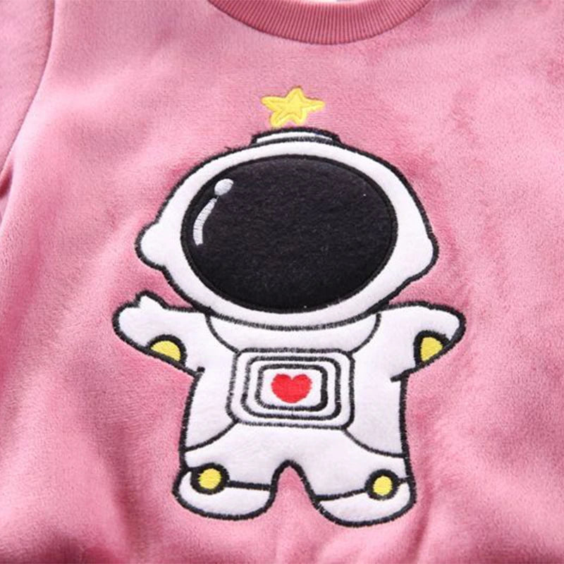 Baby Boys Clothes Sets Autumn Winter Thick Fleece Astronaut Hooded Vest Coat Pants 3Pcs for Kids Casual Outfits Girls Warm Suit