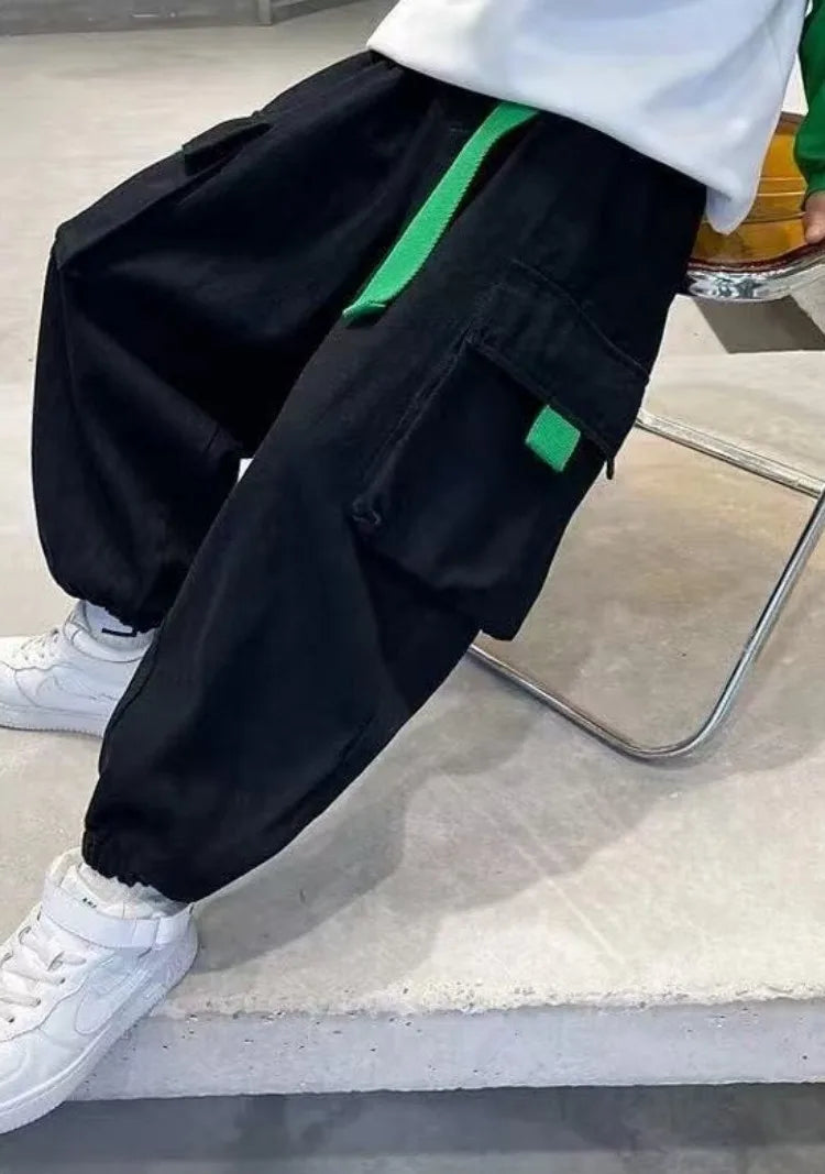 2025 Spring Boys' Casual Cargo Pants - Loose Fit Trendy Sweatpants for Kids, Versatile Streetwear, Durable Kids' Pants (3-14Y)