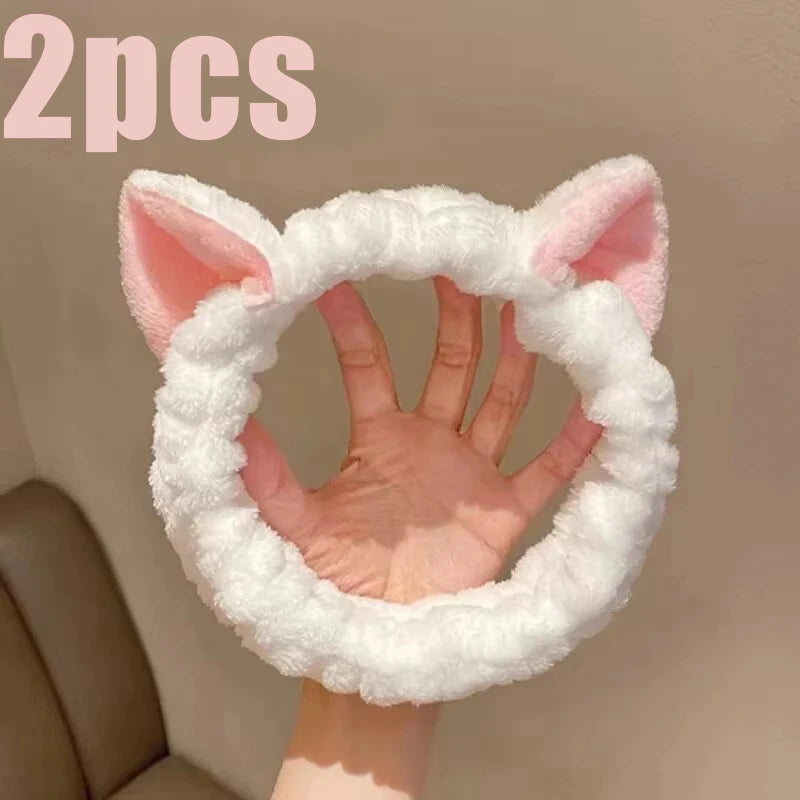 Hairband Cat Coral Plush Headband Cute Soft Hair Bow Headband Hairband Wash Face Makeup Headband Bandage Girl Accessories