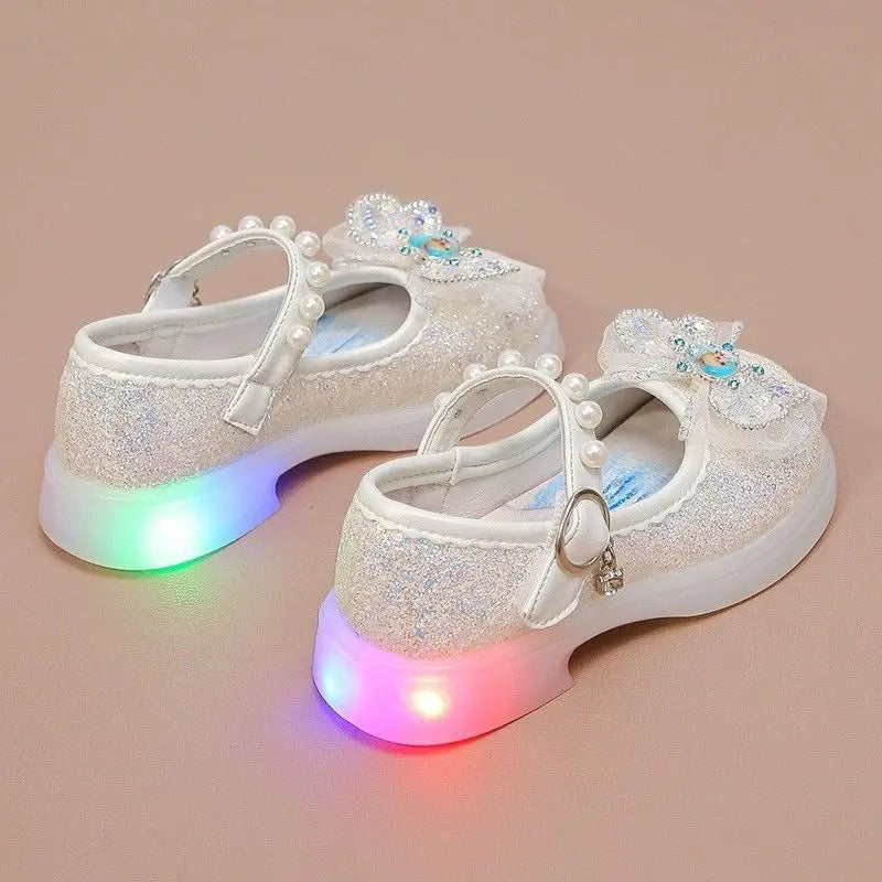 Disney Children's High Heel Princess Elsa Party LED Light Shoes Summer Girls Sandals Baby Girls' Crystal Blue Pink Shoes 23-34