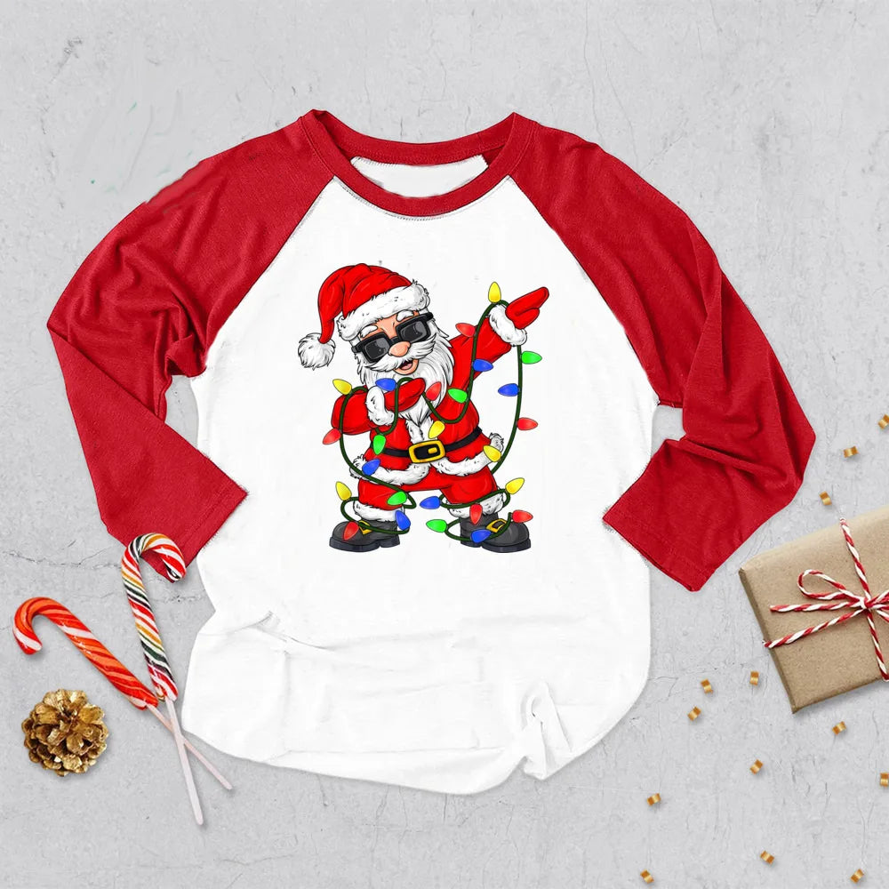 Christmas Santa Claus Family Matching Shirts Adult Kids Raglan Shirt Merry Christmas Family Shirts Xmas Party Outfits