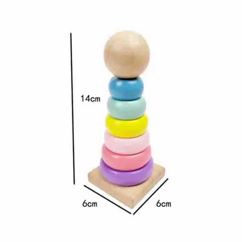 Children Rainbow Tower Ferrule Wooden Toy Stacking Circle Baby Early Childhood Education Puzzle Ring Montessoris Toys Kids