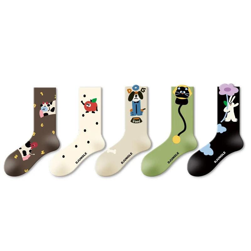 Women Cute Socks New Trends Breathable Casual Novelties Socks for Women Long Cartoon Teenagers Girls Crew Socks Breathable