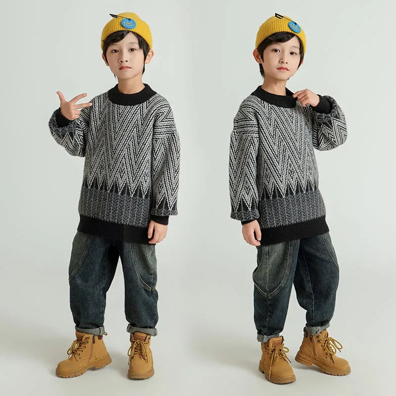 Heavyweight Winter Boys' Sweater Thickened Knit Mink Fur Warm Stylish Tween Oversized Teenager Autumn Winter Coat