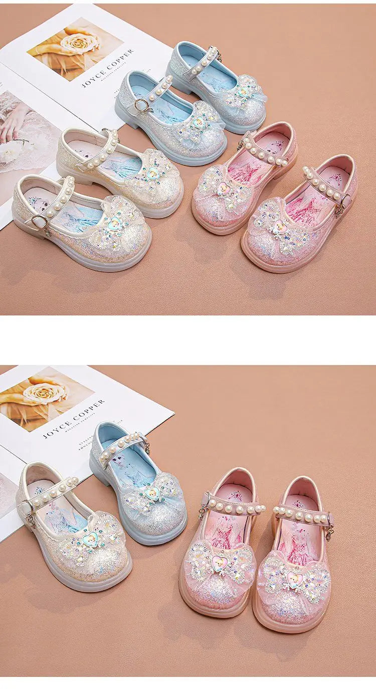 Disney Children's High Heel Princess Elsa Party LED Light Shoes Summer Girls Sandals Baby Girls' Crystal Blue Pink Shoes 23-34