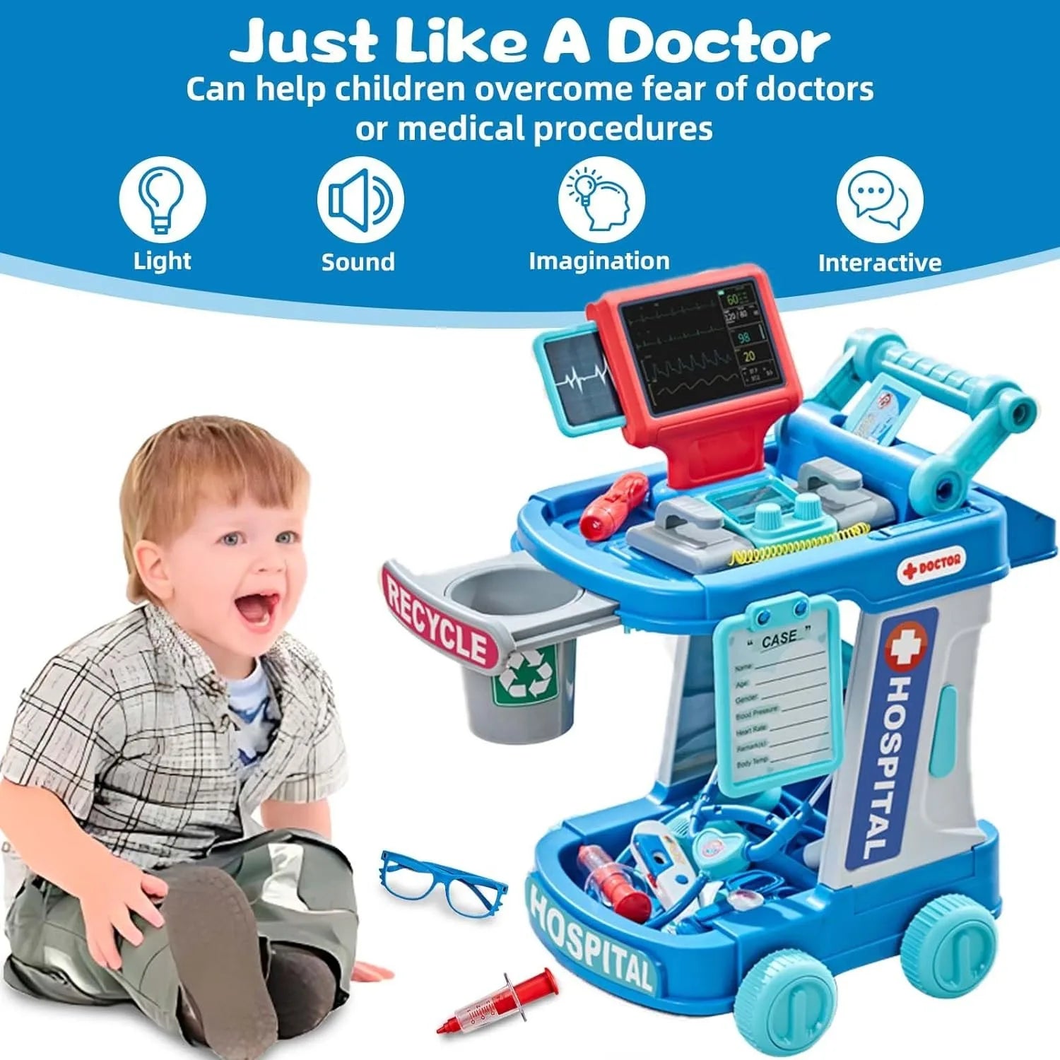 Doctor Toys for Girsl Boys Dentist Vet Toddlers Toys Pretend Play Dress Up Kids Doctor Costume with Cart Set Medical Kit