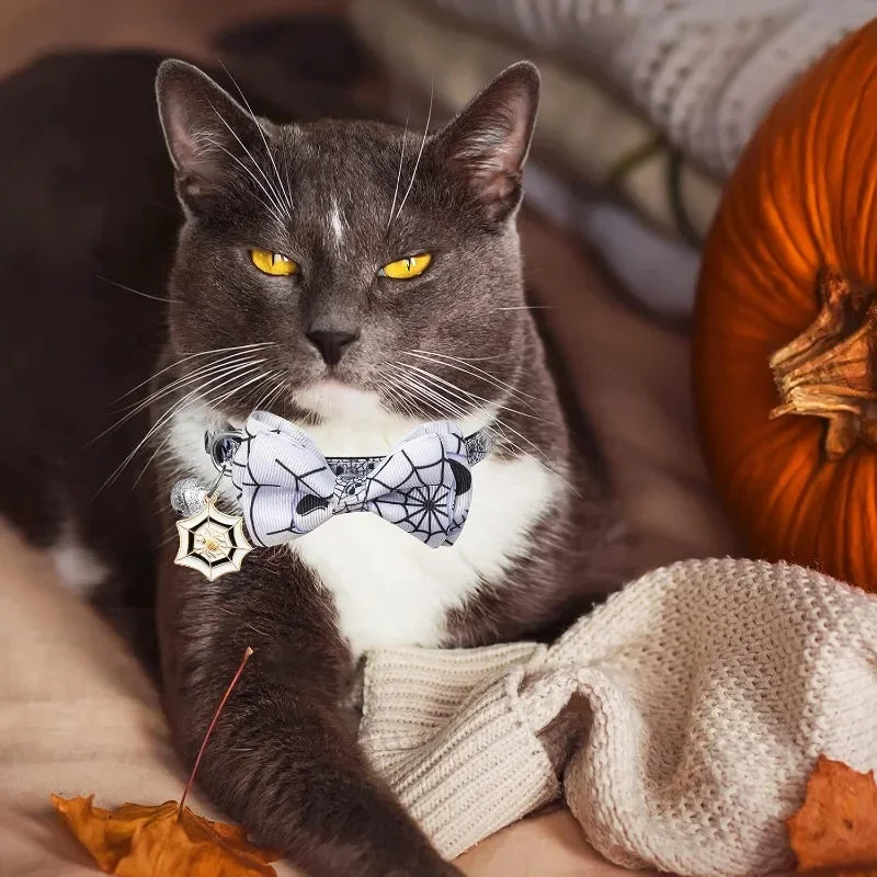 1/4 Pcs Halloween Cat Collar with Bow Tie & Bell Adjustable Breakaway Kitten Collar for Kitty Kitten Adult Cats Dog Pet Supplies