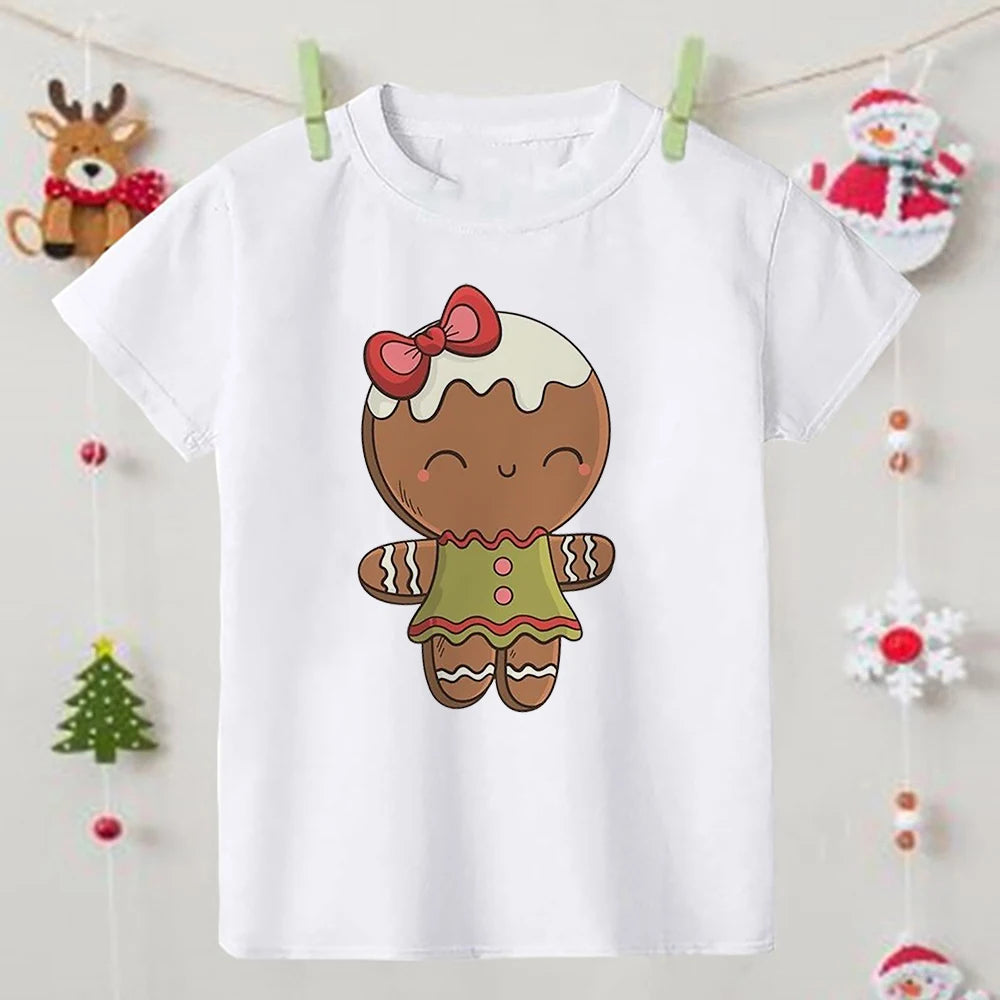 Christmas Family Matching Outfits Mommy Daddy Daughter Son Cookie Printing Casual T-shirt Xmas Party Clothes Holiday Family Tees