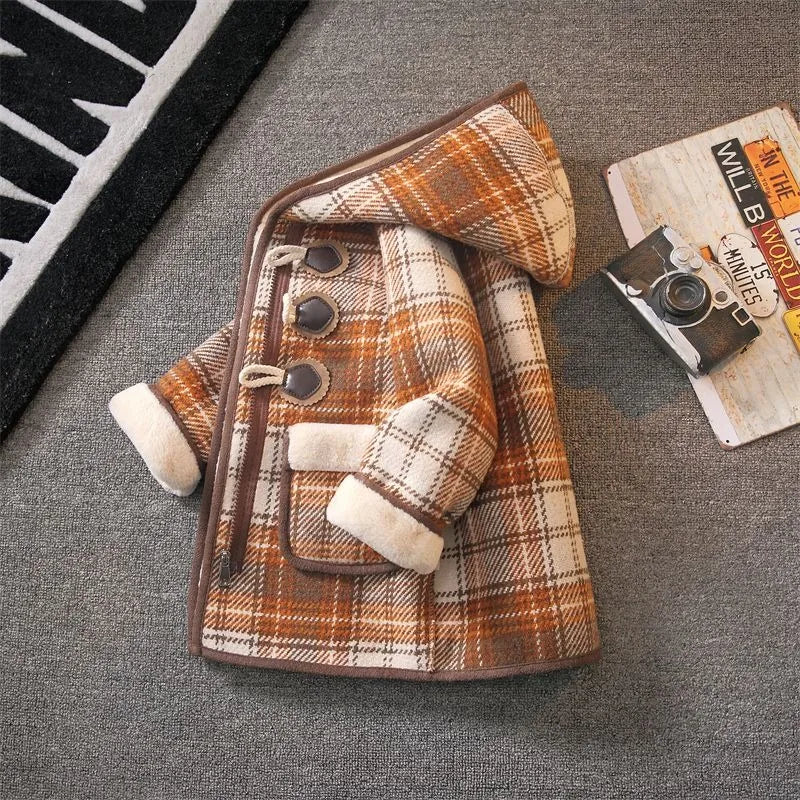 Boys Winter Wool Coat 2025 New Style Kids Thickened Fleece Lined Plaid Wool Jacket Thick Winter Clothing