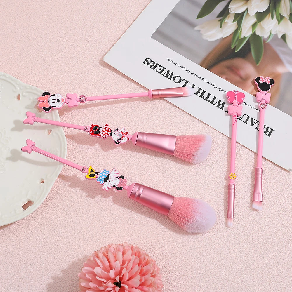 Minnie makeup brush set, metallic texture, cartoon makeup tool, cute Minnie hand mirror, suitable for girls' birthday parties!