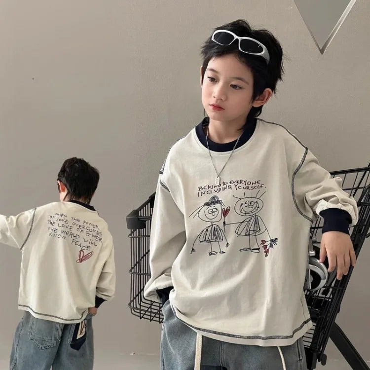 Loose Letters T-shirt for Kids Boy Children's Clothes Boys' Outdoor Child Years Clothing Boys' 7 14 Korean 2025 Tshirt Top 12 8