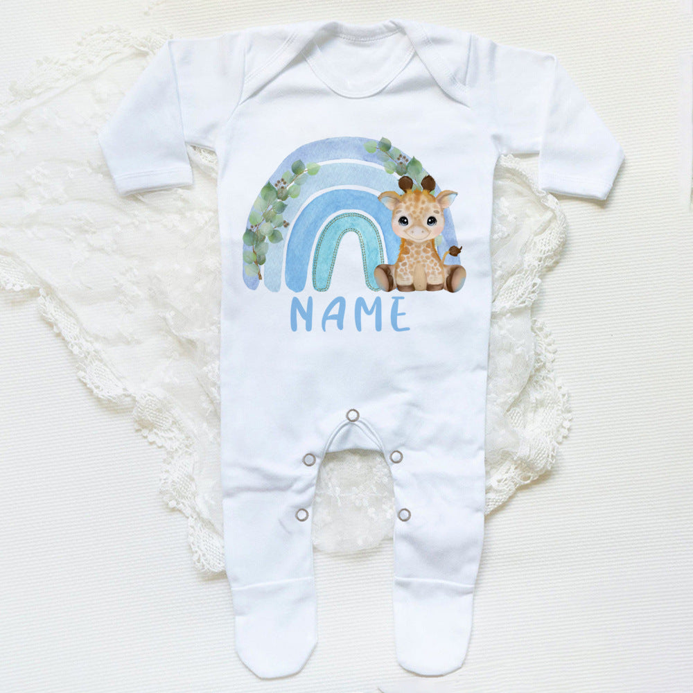 Personalised Forest Animal Rainbow Babygrow Sleepsuit Custom Name Infant Sleepsuit Baby Coming Home Outfit Newbron Shower Gift