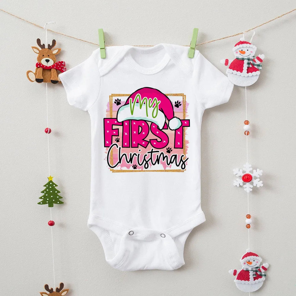 First Christmas Print Baby Bodysuits Boys Girls Xmas Cute Clothes Toddler Romper Newbron Christmas Gift Xmas Party Outfits