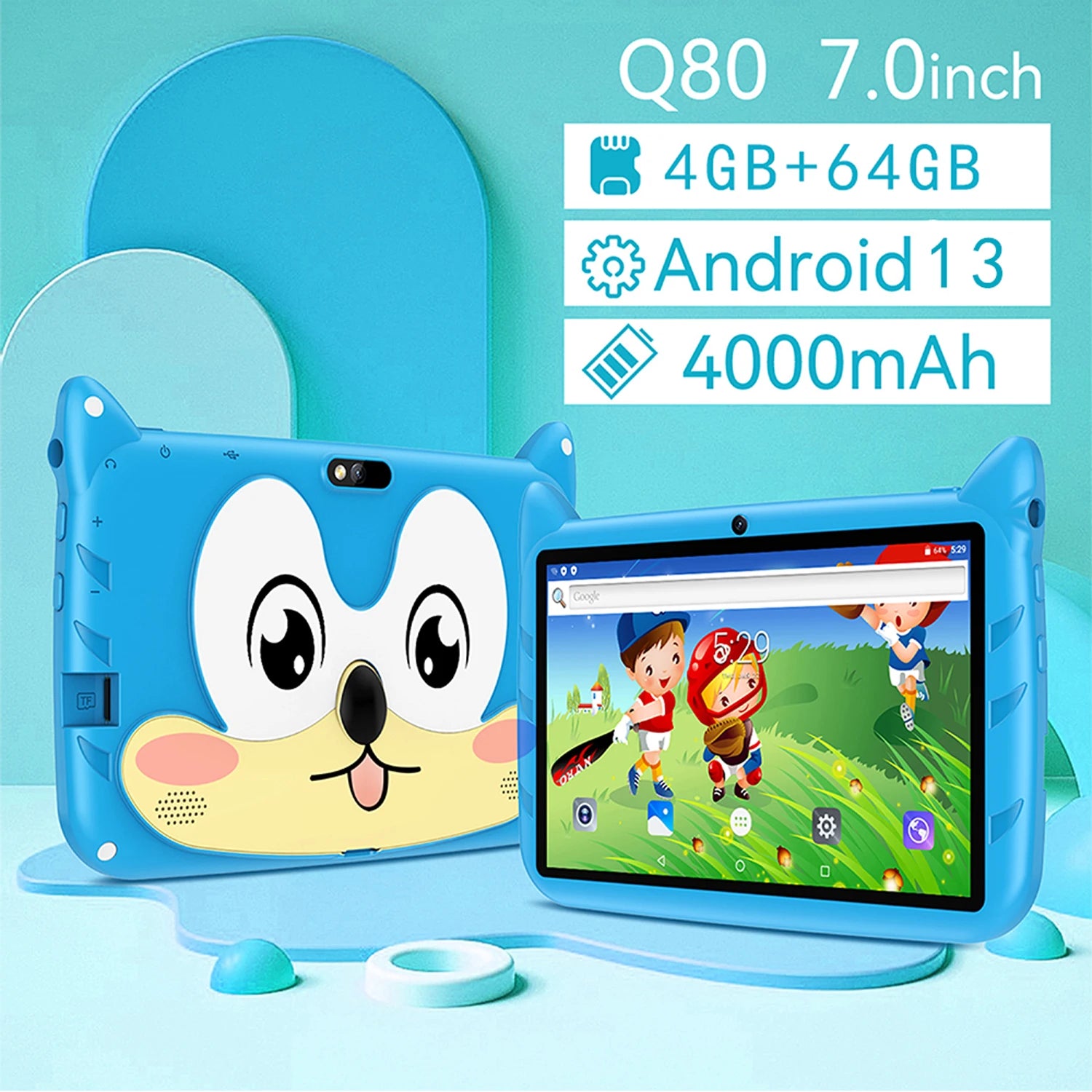BDF Hot-selling Android 7 Inch Kids Tablet Quad Core 4GB RAM 64GB ROM Android 13 Google Learning Education Games Tablets 4000mAh