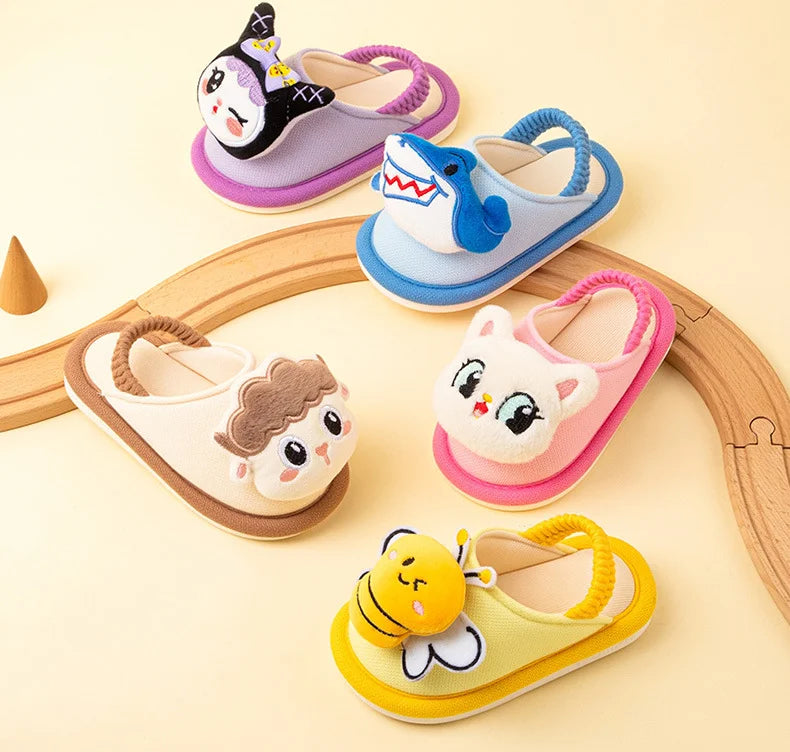 Kids'Slippers Toddler Cartoon Autumn Shoes For Children Anti-slip Thick Bottom Home Slipper Designer Pink Blue Size 140-180