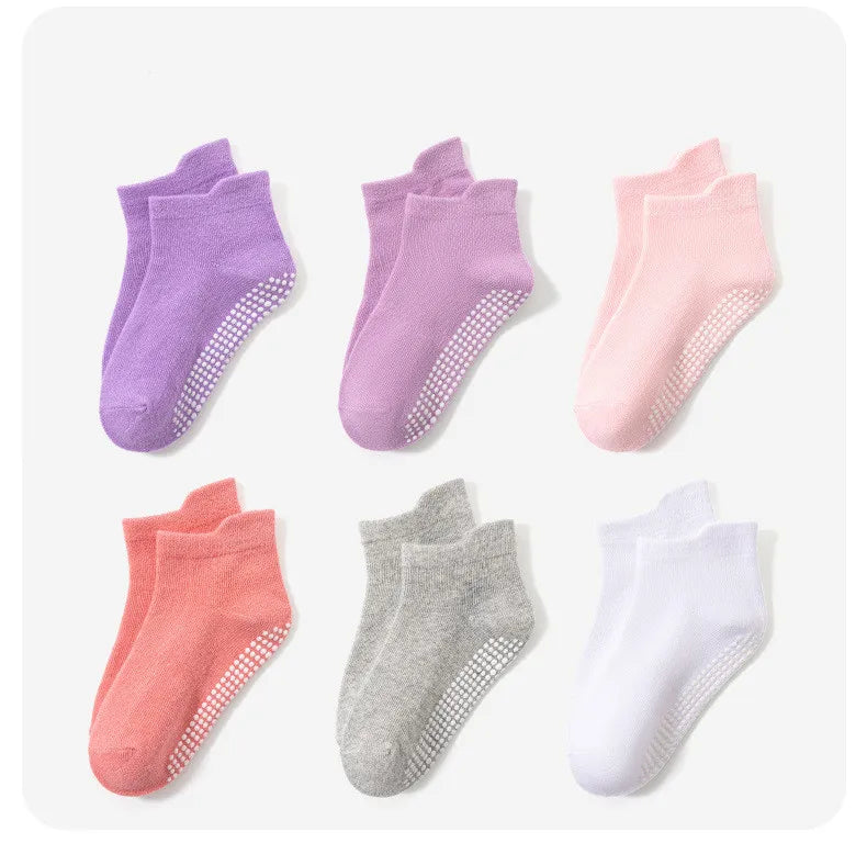 6 Pairs 0-5 Years Old Non-Slip Kids Socks with Grip Little Girls Boys Ankle Socks Infants Toddlers Children Floor Socks