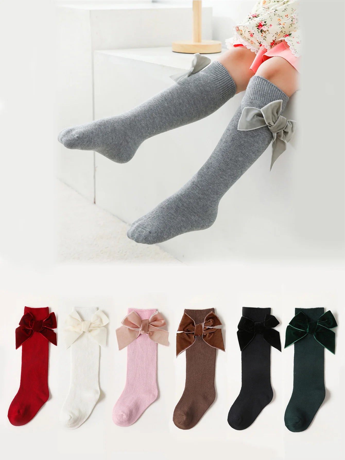 6 Pairs Baby Girls Socks with Lint Bowknot Decoration, Soft Anti-Slip Toddler Princess Stockings for 6-72 Months Infant Daily Life