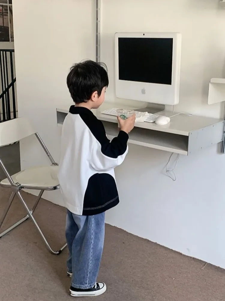 Boys' 2025 Spring/Autumn New Arrival Cotton Punk-Style Street-Savvy Trendy Polo Collar Sweatshirt - Stylish Baby Boys' Top