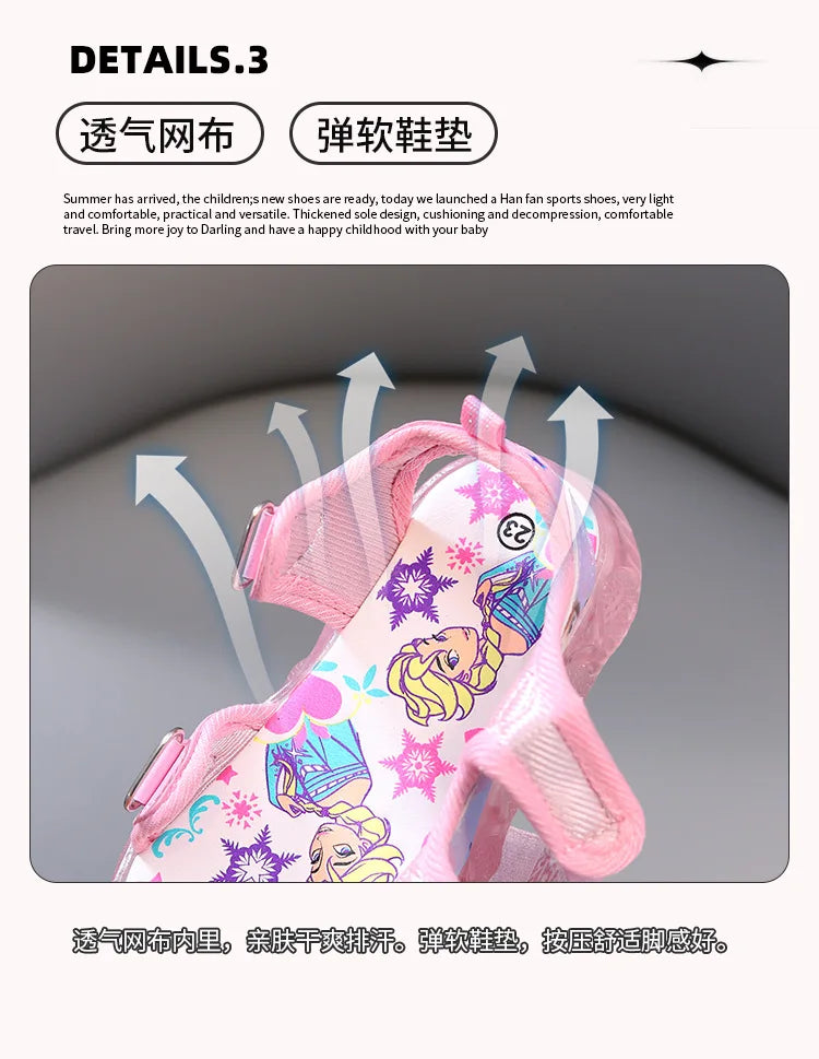 Disney Boys Girls Frozen Elsa Princess Led Light Up Luminous Sports Sandals Summer Kids Sandals Non-slip Toddler Shoes Size 21-3