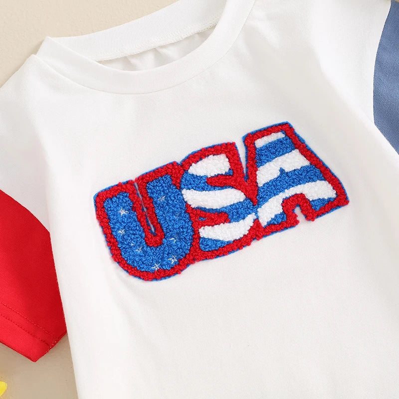 Infant Unisex Romper Sleeveless Round Neck Printed Stars and Stripes Jumpsuit for Memorial Day Celebration