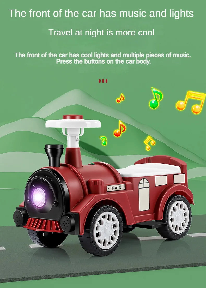 Kids Ride On Train with Lights & Music Under Seat Storage Gift for Toddlers Boys Girls Retro Balance Bike Balance Car Toy