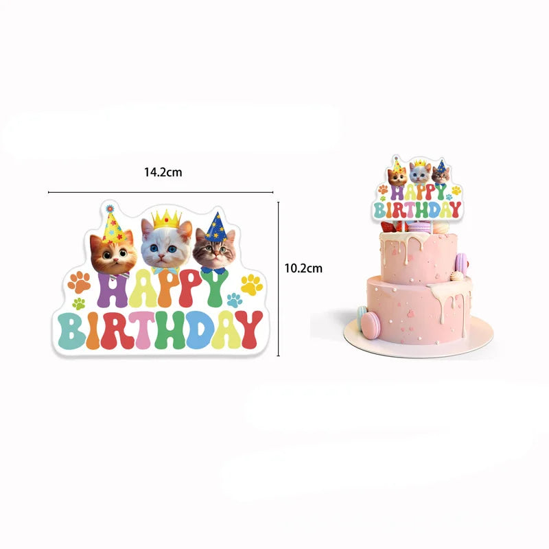 Cat Face Hanging Swirl Decorations Banner Party Supplies Pet Meow Happy Birthday Theme Decor Paper Funny Favor for First 1stBday