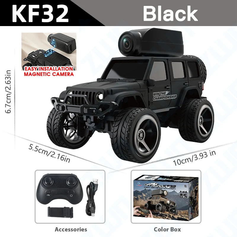 KF32 1:64 RC Mini Climbing Alloy Video Car With LED Light  and HD Camera Radio Remote Control Vehicle Toy for Kids Best Gift