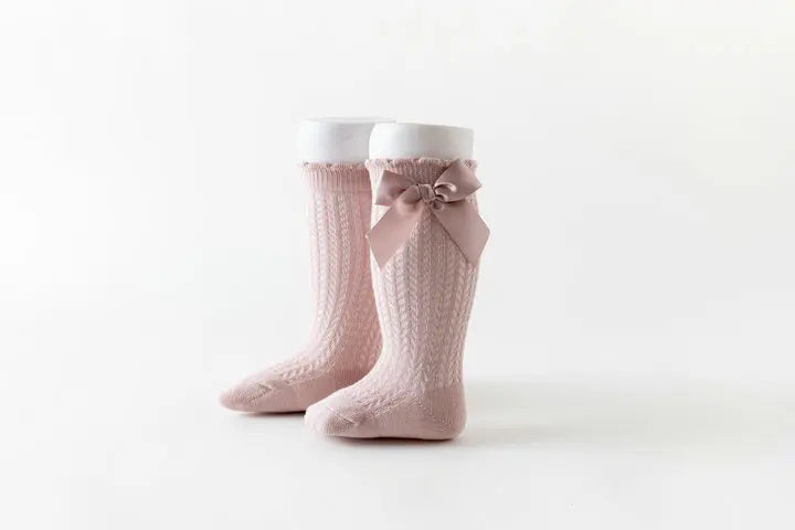 Limit quantity 0-2Y Children Girls Royal Style Bow Knee High Fishnet Socks Baby Toddler Bowknot Socks Kid Hollow Out Sock Sox