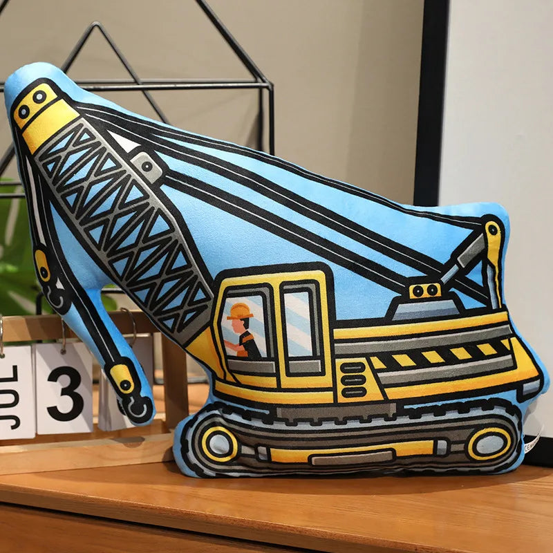 Stuffed Transporter Plush Pillow Soft Printing Multi-functional Bulldozer Forklift Crane Excavator Road Roller Tramcar Men Gift