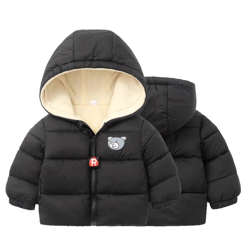 Winter Baby Boys Fleece Jacket For Kids Cartoon Bear Zipper Coat Autumn Boy Warm Hooded Down Jackets Children Outerwear Clothing