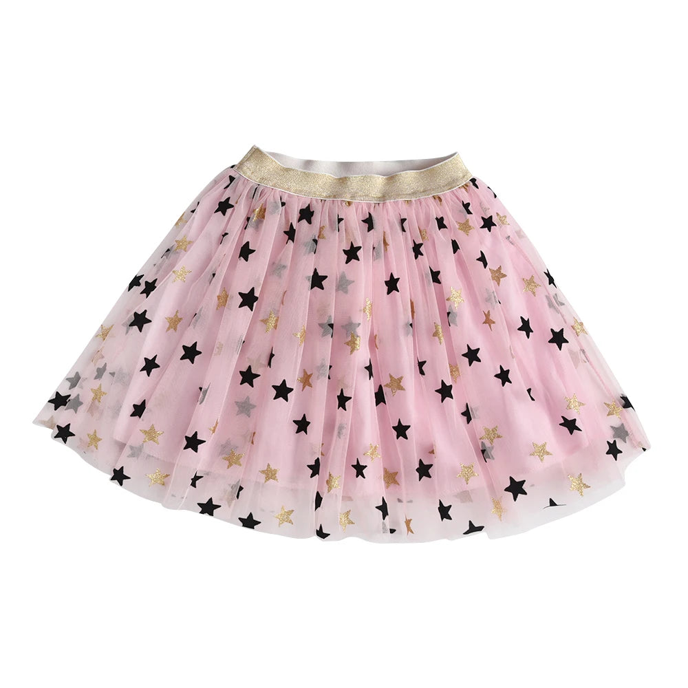 VIKITA Girls Star Sequins Appliqued Skirts Girls Birthday Party Prom Gwon Kids Mesh Tulle Pink Daily Casual Princess Mini Skirts