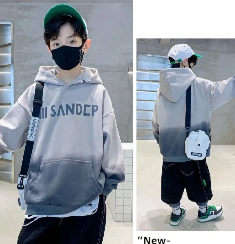 2025 Spring Autumn New Boys Mid-Large Size Trendy Stylish Eye-Catching Hooded Sweatshirt - Boys' Spring Streetwear Top