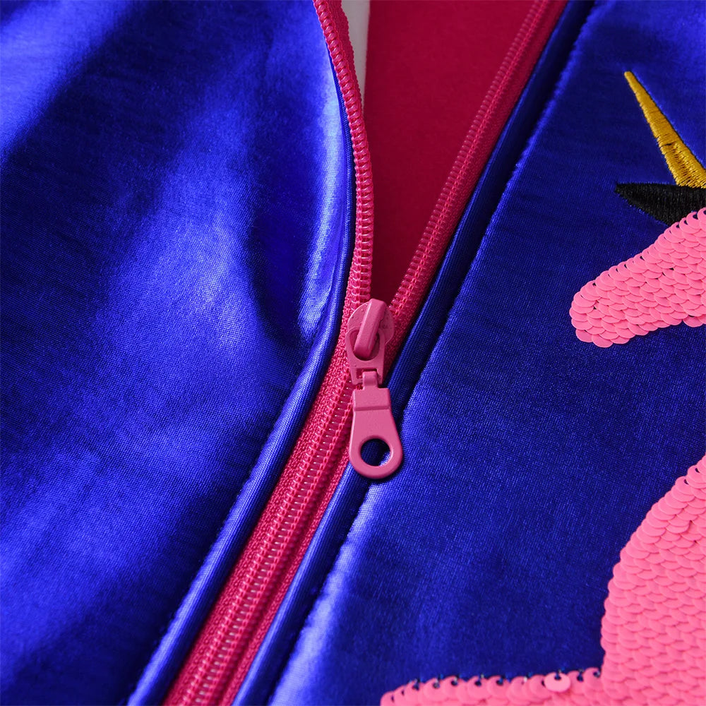 VIKITA Kids Autumn Spring Jacket Coat Girls Unicorn Cartoon Sequined Appliqued Jacket Teenage Girls Casual Sports Outerwear Coat