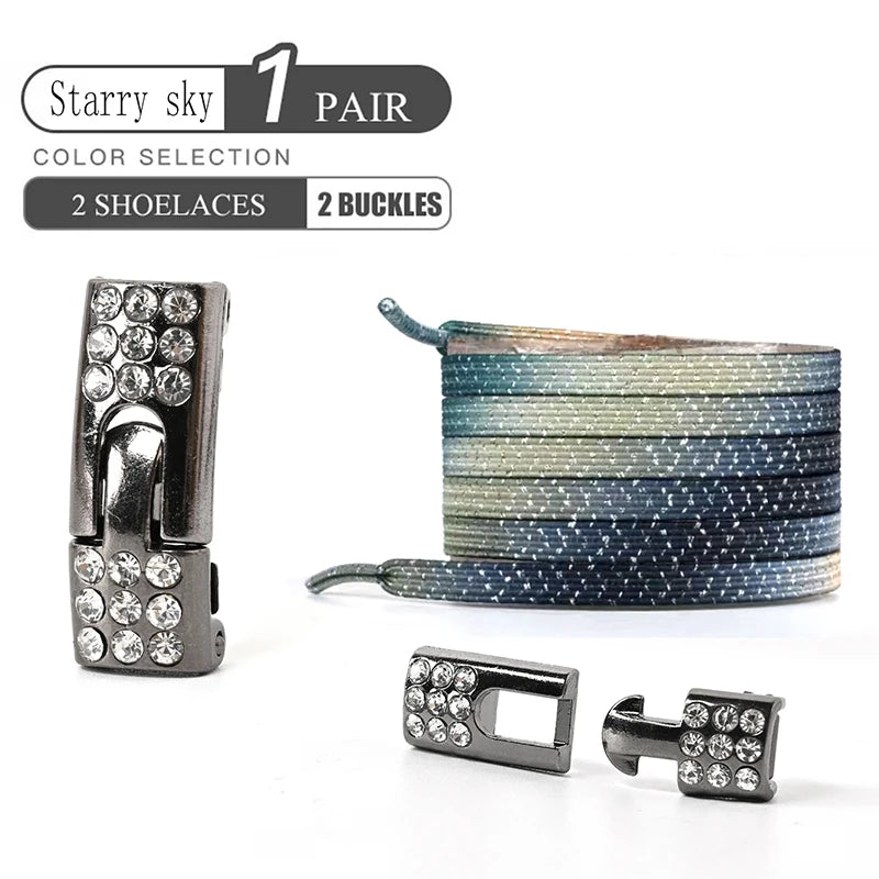 1Pair No Tie Shoe Laces Diamond Buckle Elastic Lace Shoelaces Pearl Light Colorful Fashion Without Ties Laces Sneaker Kids Adult